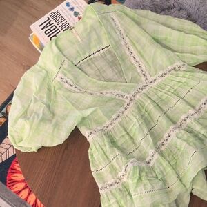 Light Green Lace-Trim Smocked Dress